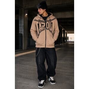 Tapout Full Zip Hoodie Mens XL NWT Y2K MMA UFC Graphic Streetwear Beige